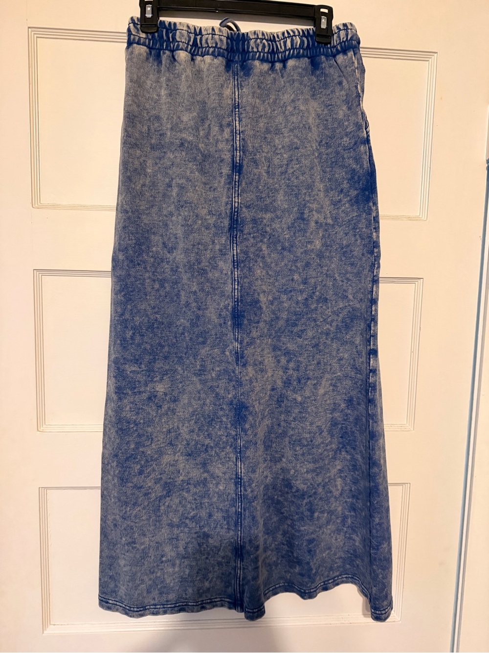 Blue Washed knit Maxi Skirt with Front Slit - Picture 4 of 5